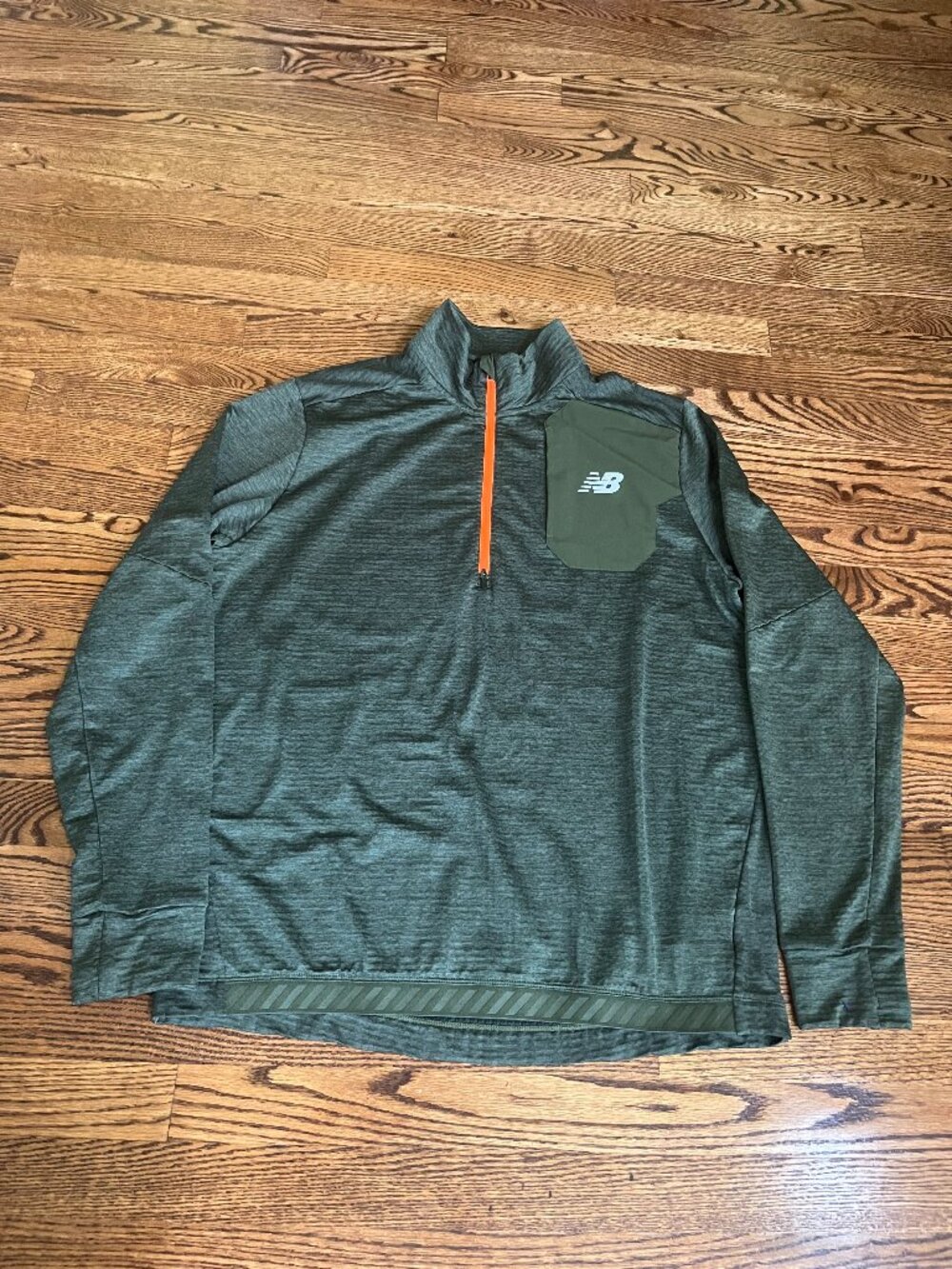 New Balance® NB Heat Grid Half-Zip Running Top-Men’s XL-Green Heather Orange